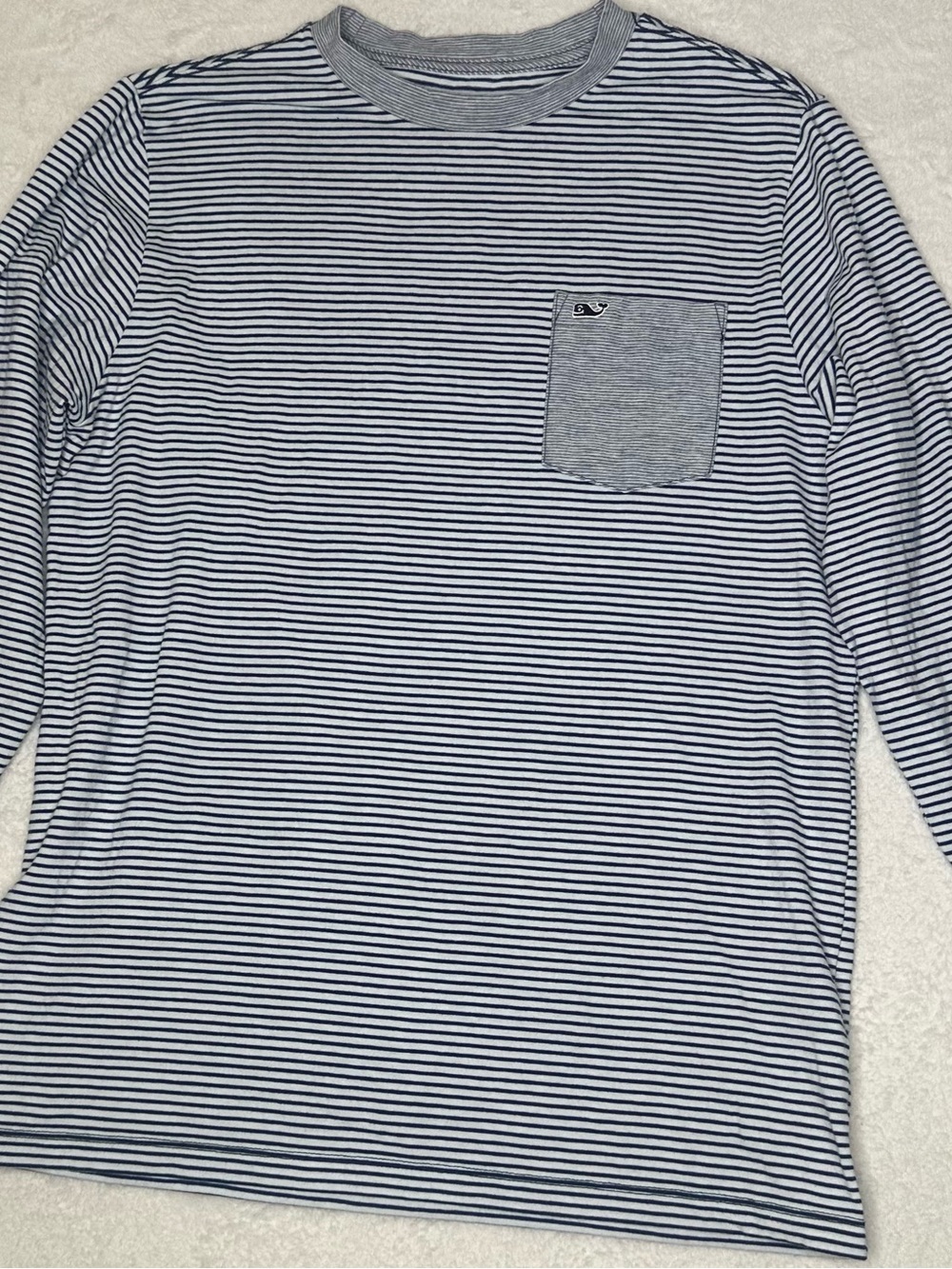 Vineyard Vines Navy and White Striped Long Sleeve Pocket Tee